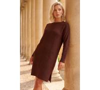 Roman Women's Petite Knitted Pintuck Shift Dress in Brown | Size: 12