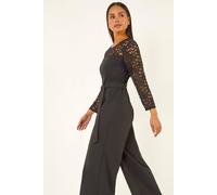 Roman Women's Petite Lace Contrast Stretch Jumpsuit in Black | Size: 16