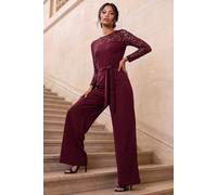 Roman Women's Petite Lace Contrast Stretch Jumpsuit in Wine | Size: 14