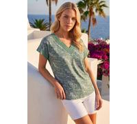 Roman Women's Petite Lace Trim V-Neck Top in Dark Green | Size: 12