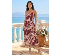 Roman Women's Petite Leaf Print Button Midi Dress in Wine | Size: 18 Roman Wine 18