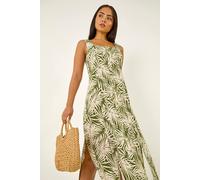 Roman Women's Petite Leaf Print Button Midi Dress | Size: 14 Roman Multicolor 14