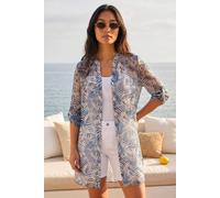 Roman Women's Petite Leaf Print Longline Shirt in Blue | Size: 18