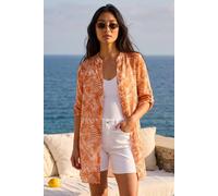 Roman Women's Petite Leaf Print Longline Shirt in Coral | Size: 16 Roman Coral 16