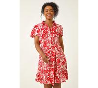 Roman Petite Leaf Print Shirt Dress In Red Red 18