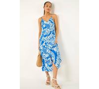 Roman Women's Petite Leaf Print Strappy Midi Dress in Blue | Size: 10 Roman Blue 10