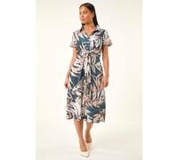 Roman Women's Petite Leaf Print Tie Midi Dress | Size: 12 Roman Multicolor 12