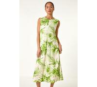 Roman Women's Petite Leaf Print Trim Midi Dress in Green | Size: 18 Roman Green 18