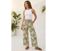Roman Women's Petite Leaf Print Wide Leg Trouser in Khaki | Size: 16 Roman Khaki 16