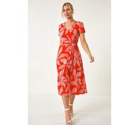 Petite Leaf Tie Waist Midi Dress Roman Coral 16