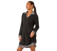Roman Women's Petite Leopard Collar Knit Dress in Black | Size: 14 Roman Black 14