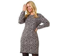 Roman Women's Petite Leopard Knit Mini Dress in Grey | Size: 16 Roman Grey 16
