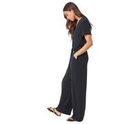 Roman Petite Linen Blend Jumpsuit for Women UK - Ladies Everyday Holiday Spring Summer V-Neckline Comfy Soft Evening Vacation Work Party - Petite Black - Size 16