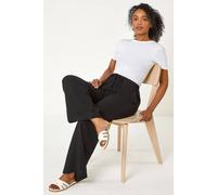 Roman Petite Linen Mix Wide Leg Trouser for Women UK - Ladies Everyday Holiday Spring Summer Comfy Soft Evening Vacation Work Party - Black - Size 12