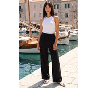 Roman Petite Linen Mix Wide Leg Trouser for Women UK - Ladies Everyday Holiday Spring Summer Comfy Soft Evening Vacation Work Party - Black - Size 18