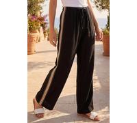 Roman Women's Petite Linen Mix Side Stripe Trouser in Black | Size: 16 Roman Black 16