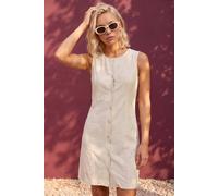 Roman Women's Petite Linen Panel Button Dress in Natural | Size: 16