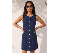 Roman Women's Petite Linen Panel Button Dress in Navy | Size: 16