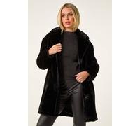 Roman Women's Petite Longline Pocket Fur Coat in Black | Size: 14