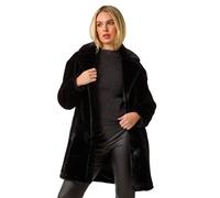Roman Originals Women Faux Fur Coat - Ladies Jackets Teddy Bear Plush Casual Soft Fluffy Textured Oversized Warm Cosy Autumn Winter Flattering - Petite Black - Size 16