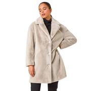 Roman Originals Women Faux Fur Coat - Ladies Jackets Teddy Bear Plush Casual Soft Fluffy Textured Oversized Warm Cosy Autumn Winter Flattering - Petite Stone - Size 14