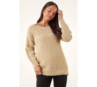 Roman Women's Petite Metallic Contrast Knit Jumper in Stone | Size: 16