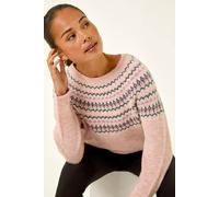 Roman Women's Petite Metallic Fairisle Jumper in Light Pink | Size: 8