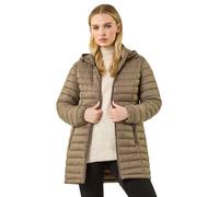Roman Originals Women Padded Longline Coat with Hood - Ladies Zip Through Autumn Winter Long Length Lightweight Quilted Warm Cosy Everyday Zip Up Casual Jackets Coats - Taupe - Size 12