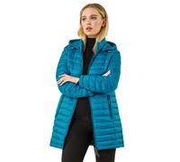 Roman Originals Women Padded Longline Coat with Hood - Ladies Zip Through Autumn Winter Long Length Lightweight Quilted Warm Cosy Everyday Zip Up Casual Jackets Coats - Teal - Size 14