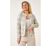 Roman Women's Petite Metallic Wave Knit Cardigan Sweater in Silver | Size: 18