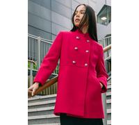 Roman Petite Military Buttoned Coat For Women UK - Ladies Everyday Autumn Winter Stand Collar Comfy Soft Evening Vacation Work Party Night Out - Petite Red - Size 14