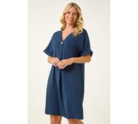 Roman Women's Petite One Button V-Neck Dress in Navy | Size: 8 Roman Navy 8