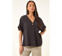 Roman Women's Petite One Buttoned V-Neck Top in Black | Size: 16 Roman Black 16