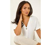 Roman Women's Petite One Buttoned V-Neck Top in White | Size: 18 Roman White 18