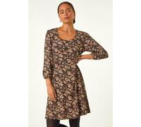 Petite Paisley Print Button Stretch Dress Roman Tan 14