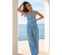 Roman Women's Petite Paisley Print Wrap Jumpsuit in Blue | Size: 14 Roman Blue 14