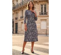 Roman Women's Petite Paisley Tie Neck Dress in Navy | Size: 8