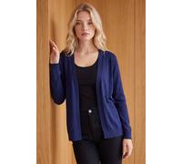 Roman Petite Plain Stretch Cardigan for Women UK - Ladies Autumn Everyday Winter Holiday Edge to Edge Comfy Long Sleeve Soft Thin Knit Jumper Desk to Dinner Sweaters - Navy - Size 14