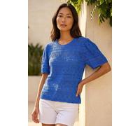 Roman Women's Petite Pointelle Knit Top in Blue | Size: 18 Roman Blue 18