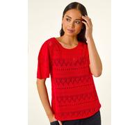 Roman Women's Petite Pointelle Knit Top in Red | Size: 18 Roman Red 18