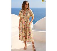 Roman Women's Petite Postcard Tie Waist Midi Dress in Stone | Size: 18
