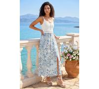 Roman Women's Petite Print Crochet Midi Dress in Blue | Size: 18 Roman Blue 18