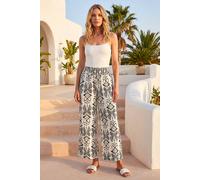 Roman Women's Petite Print Shirred Cropped Trouser in White | Size: 18 Roman White 18