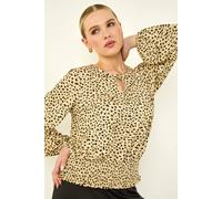 Roman Women's Petite Printed Shirred Band Top in Stone | Size: 10 Roman Stone 10