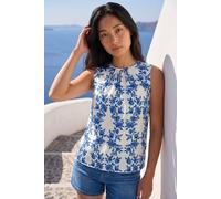 Roman Women's Petite Printed Sleeveless Shell Top in Blue | Size: 12 Roman Blue 12