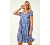 Petite Printed V-Neck Pocket Swing Dress Roman Blue 14
