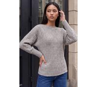 Roman Women's Petite Relaxed Batwing Jumper in Taupe | Size: Large