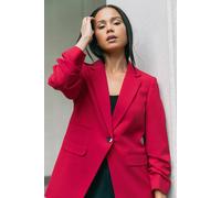 Roman Women's Petite Ruched Buttoned Blazer in Red | Size: 12 Roman Red 12