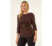 Roman Women's Petite Ruched Side Jacquard Top in Chocolate | Size: 18