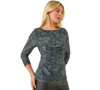 Roman Women's Petite Ruched Side Jacquard Top in Grey | Size: 16 Roman Grey 16